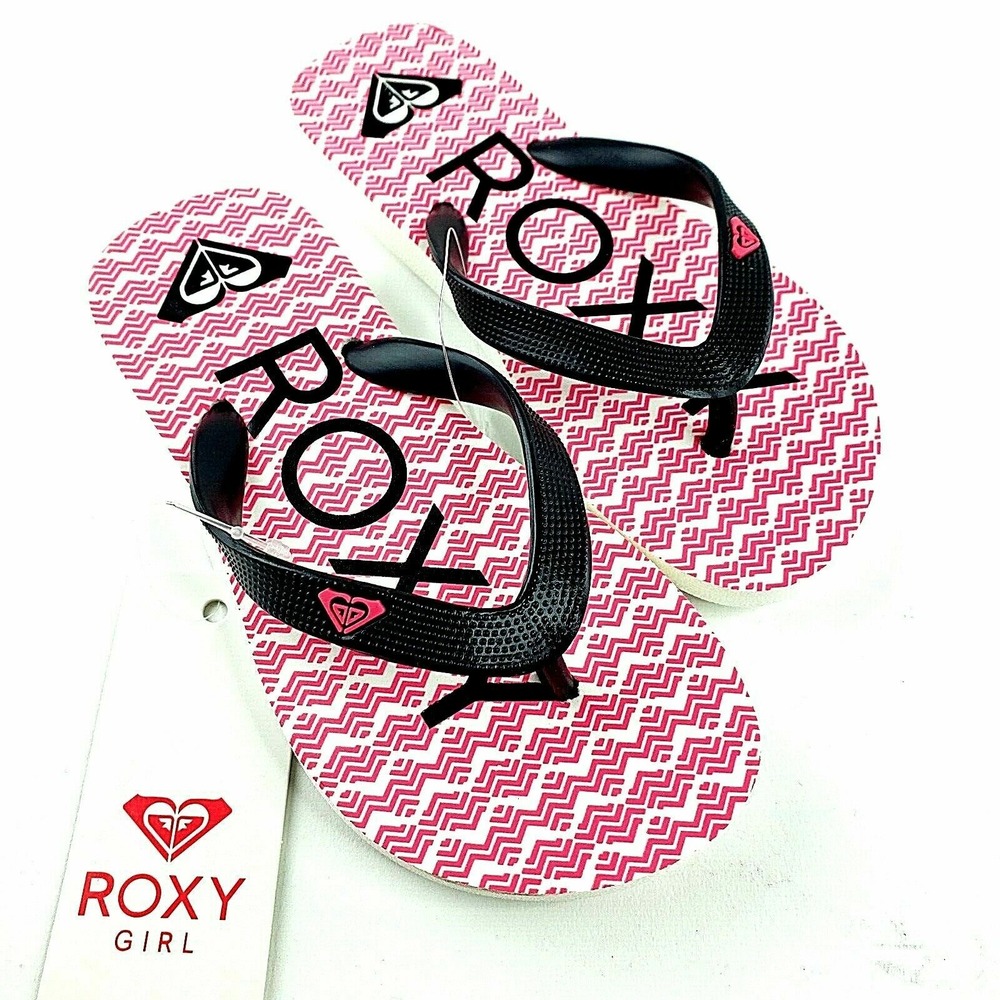 Roxy Girl Jujubee II Flip-Flops Sandals Hot Pink White Chevron Size 12 NEW